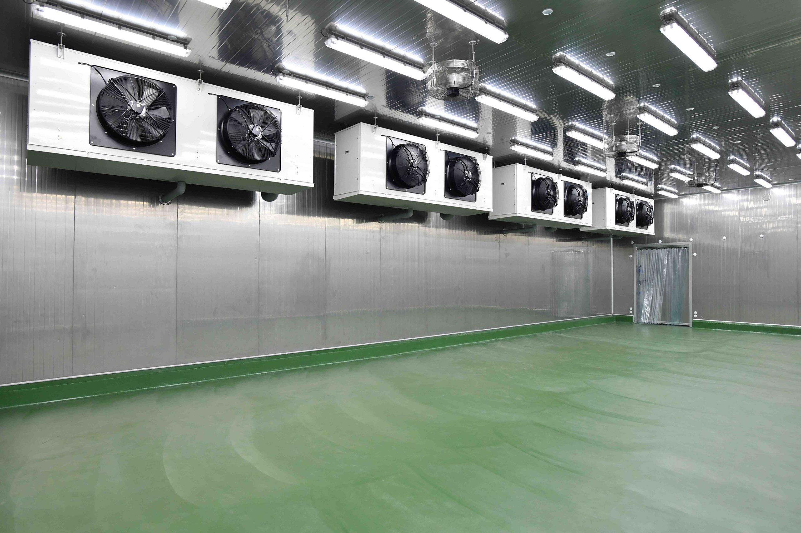 Interior of coldstore showing refrigeration units
